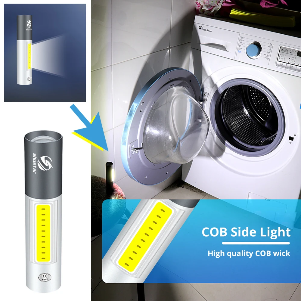 USB Rechargable Mini LED Flashlight 3 Lighting Mode Waterproof Torch  Telescopic Zoom Stylish Portable Suit for Night Lighting