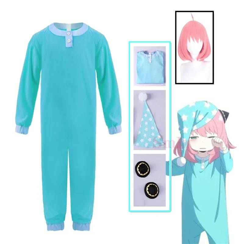 Anya forger pajamas cospaly spy X family anime cosplay costume Green Orange sleepwear girls women jumpsuit with hat dress