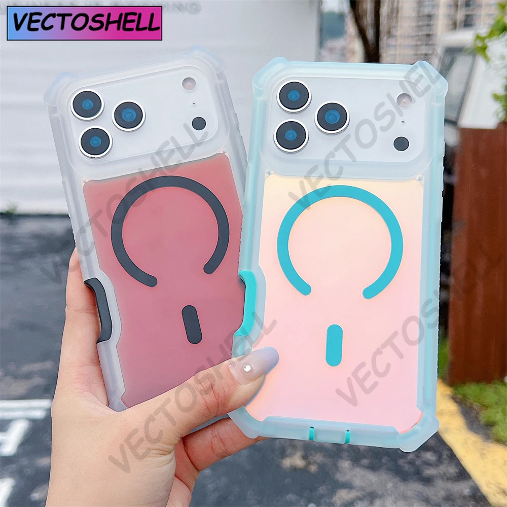

Color Change Laser Dazzling Magnetic Case for iPhone 17 Air 16 15 14 13 Pro Max for Magsafe Wireless Charge Shockproof Cover