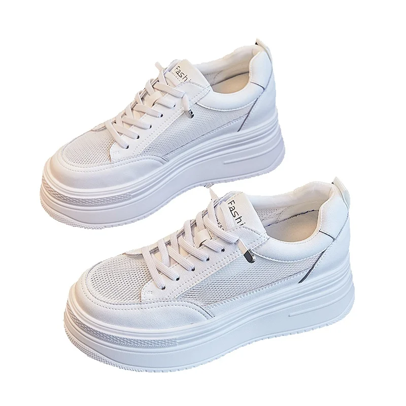 Ademende mesh sneakers voor dames met sleehak en dikke zool_voghion.com