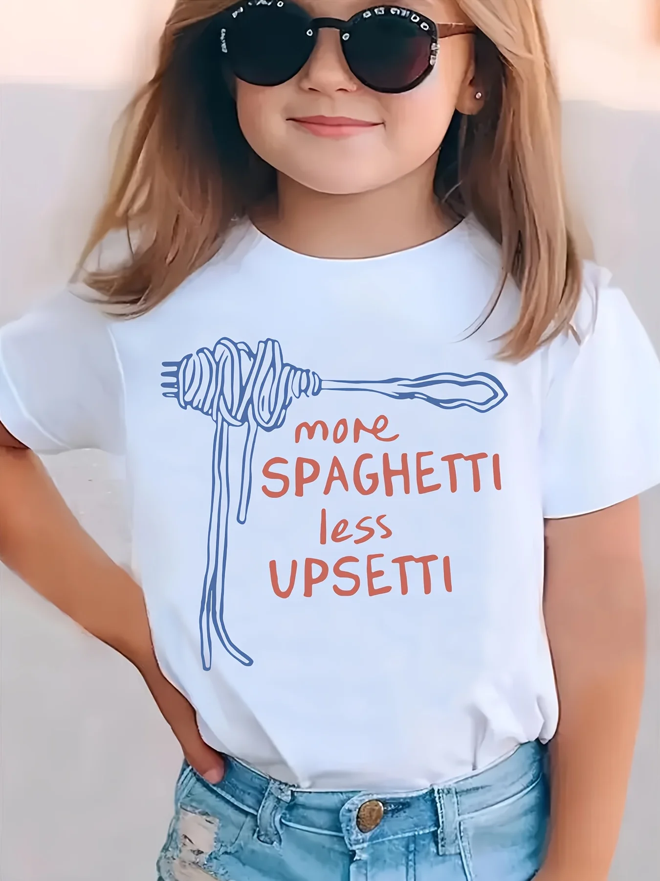 Funny Spaghetti Food Pun Line Print Family Matching Cotton Tees Short Sleeve Tops For Mom Dad Boys Girls Daily Wear