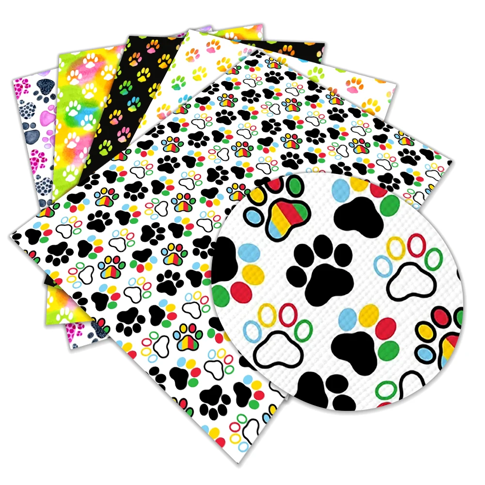 30x136cm Cartoon Puppy Paw Pattern Christmas Kawaii Colorful Artificial Faux Cross Leather For DIY Handmade Materials