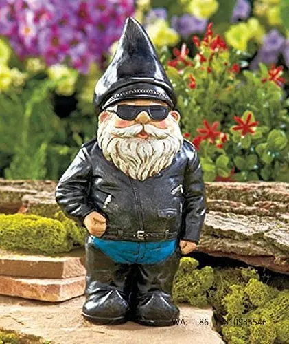 Statue de gnome motard amusante, sculpture de jardin extérieure écologique en résine, faite à la main, peinte à la main, durable, élégante, marque Lifeng