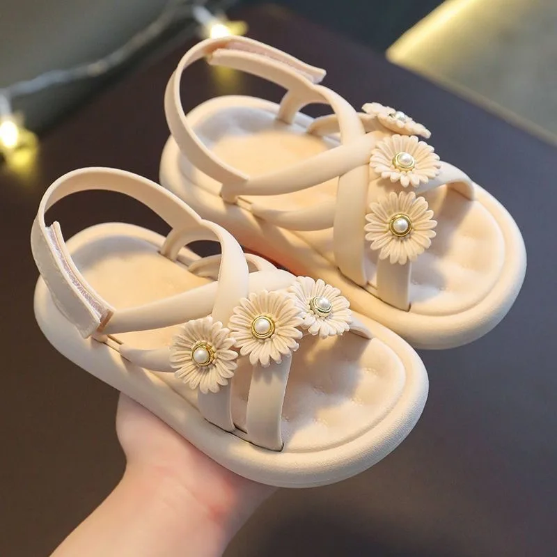 

Children Flowers Sandals Girls Princess Shoes Soft Simple Fashion Kids Summer Beach Shoes Solid Color Non-slip 2023 New