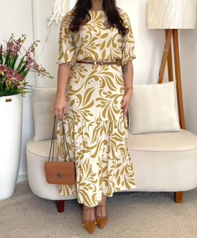 Summer 2 Piece Sets Woman Outfit Vintage Geometric Printed Bubble Sleeve Top Urban Casual High Waisted Pleated A-Line Skirt Set