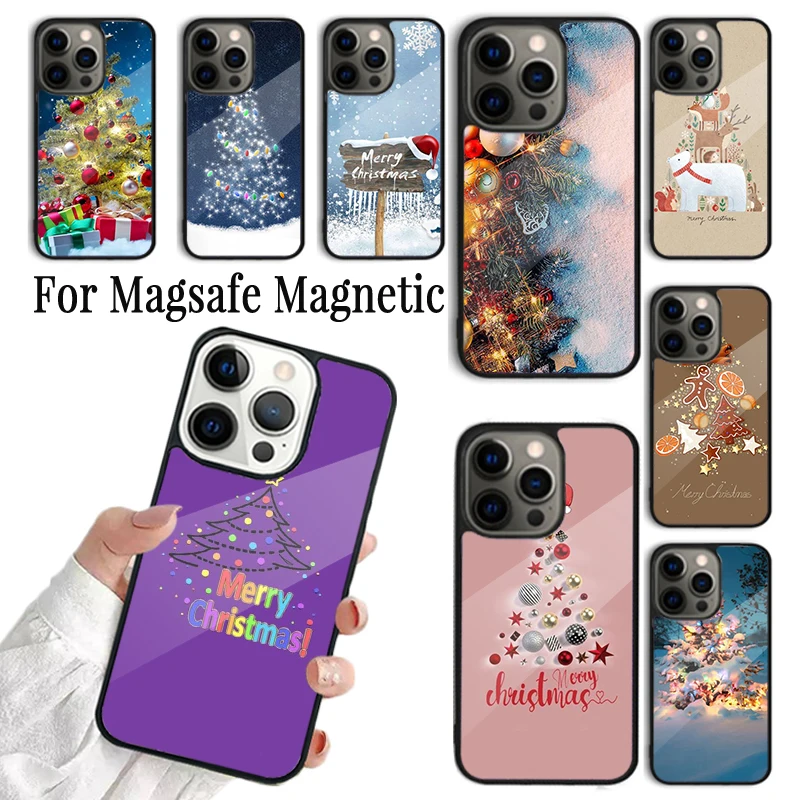 Coque Phone Case For iPhone 16 15 14 13 12 Mini 11 Pro Max Plus Magsafe Magnetic Wireless Charging Cover Merry Christmas Tree