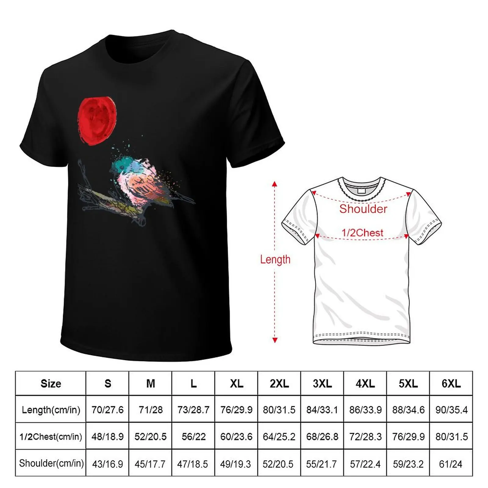 Colourful Art Bird On Tree and Japanese Red Moon Style T-Shirt sports fans cute tops street wear men t shirt