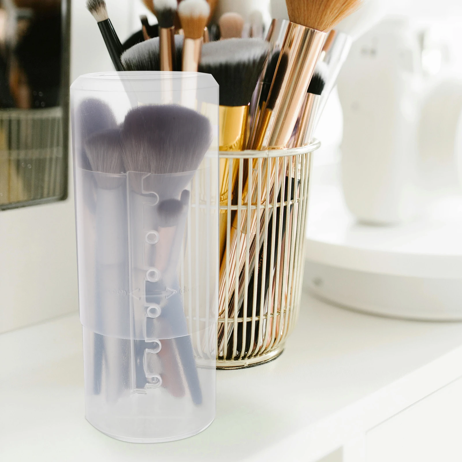 

2pcs Brush Holder with Lid Brush Holder Organizer Desk Organizers Vanity Countertop Cup Container Storage