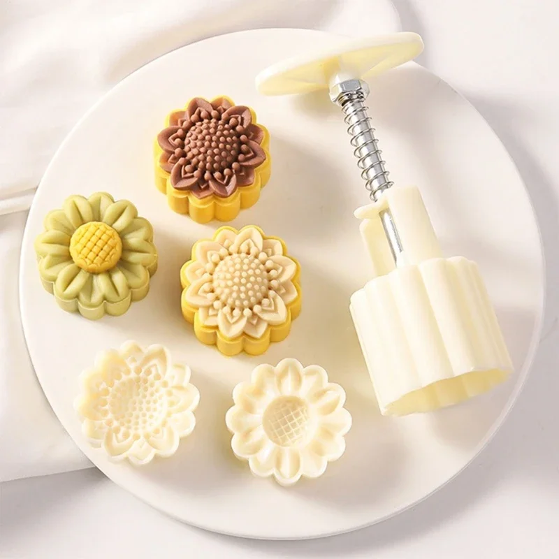 Cookie Stamps Sunflowers Mooncake Mold Hand-Pressure  Cake Makers DIY Pastry Baking Tool  MidAutumn Festival