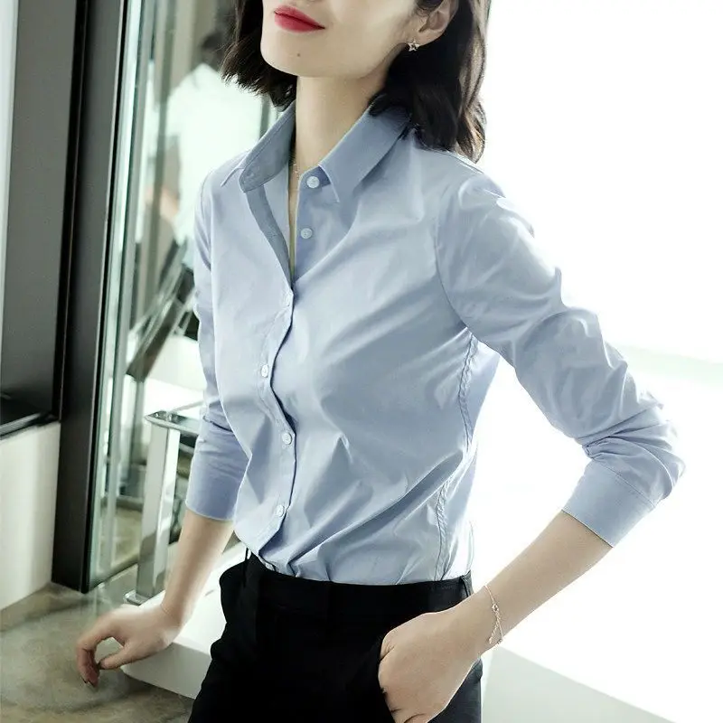 2023 Women's Clothing Skinny Solid Temperament Formal Turn-down Collar Business Casual Office Lady Elegant Spring Summer Blouses