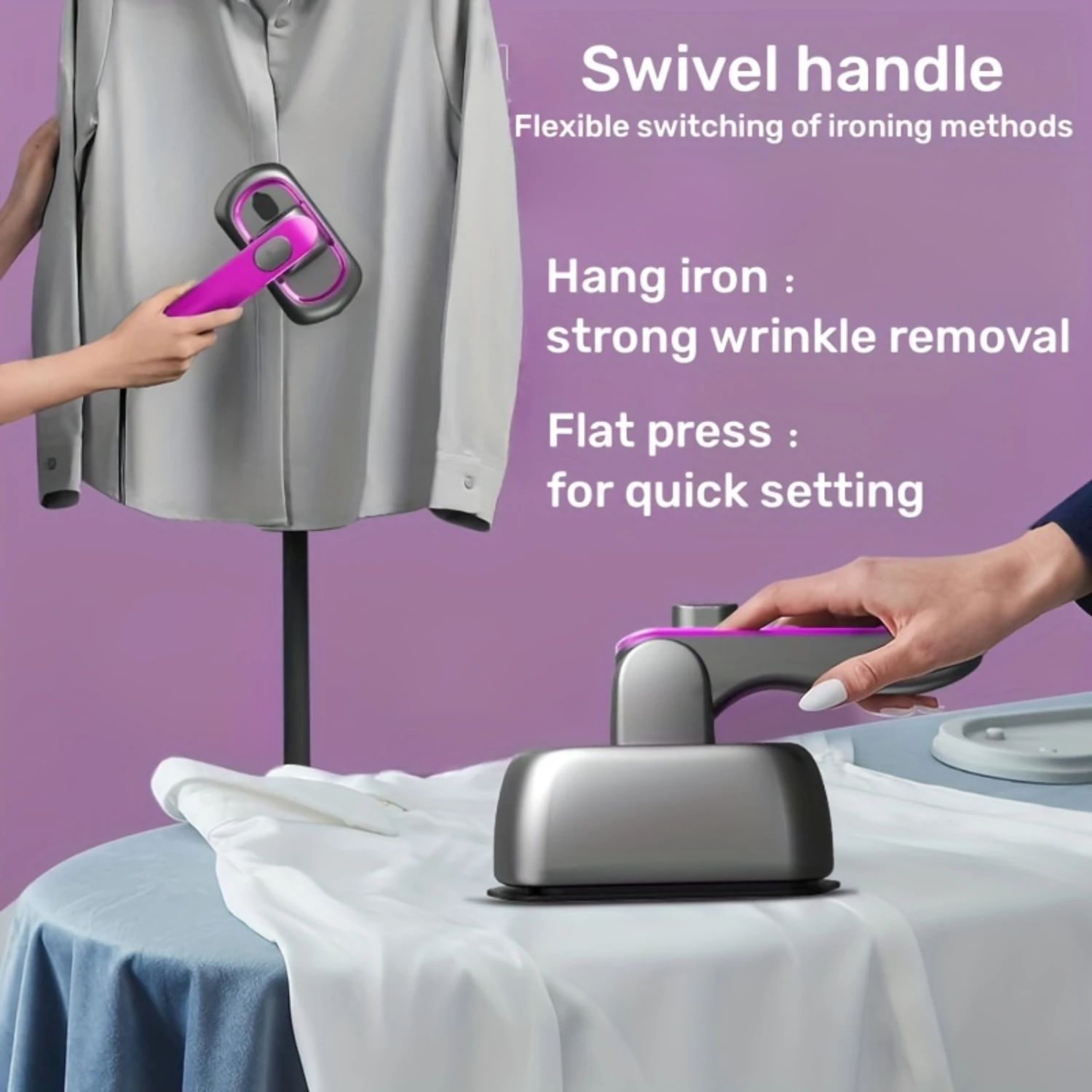 

2-in-1 Portable Steam Iron - Quick Wrinkle Removal, Dry/Wet Use, Safe & Compact for Travel/