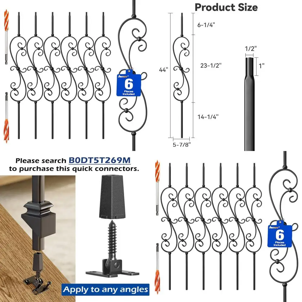 

Black 6-Pack Hollow Iron Balusters for Indoor Stair Railings and Deck Spindles
