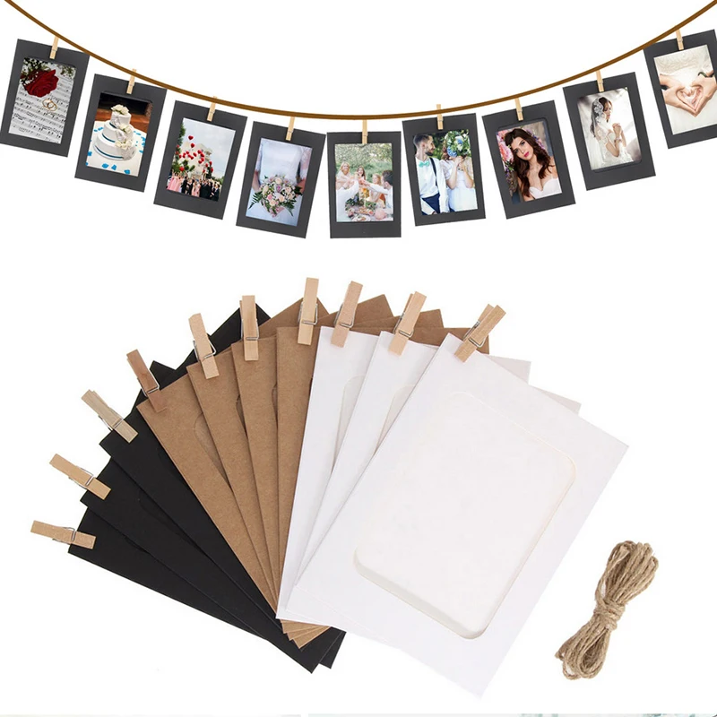 Combination Paper Frame With Clips 3 Inch Kraft Paper Picture Frame Hanging Wall Photos Album Home Decoration Craft