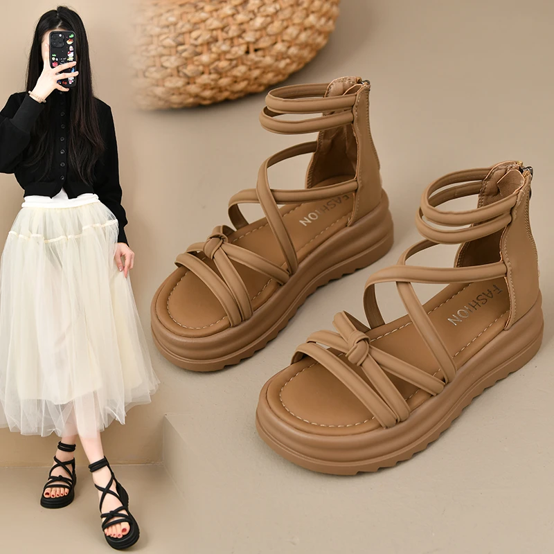 2025 Summer New Women's Sandals Increased Inner Heel Wedge Sunglasses Thick Base Lightweight Anti-slip Fairy Student