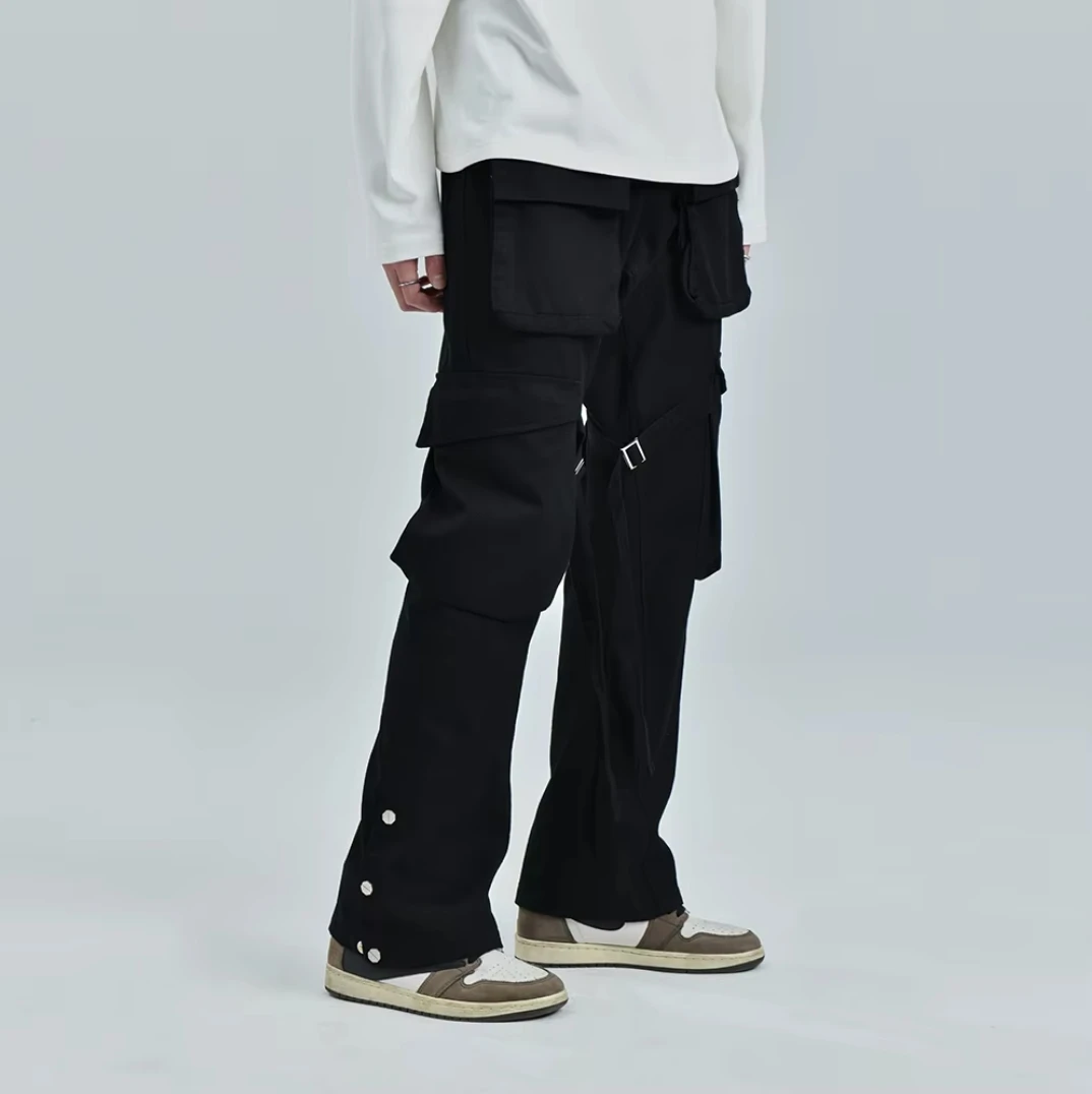 2025 novas roupas masculinas e femininas moda cabeleireiro hip hop alça ajustável fita calças largas plus size trajes cantor 27-46