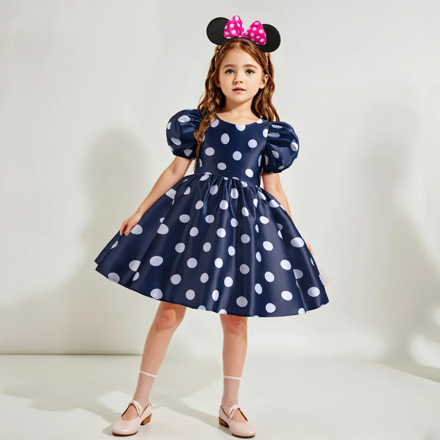 Puff Sleeve Girl Princess Dress Fashionable Polka Dot Retro Kid\'s Dress Elegant Dress for Birthday Party Wedding Prom Gown