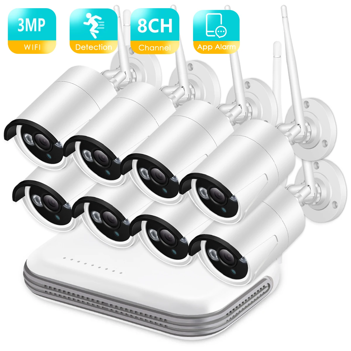 BESDER 8CH Wireless CCTV System 3MP WiFi IP Camera AI Face Detection Mini NVR CCTV Kit Infrared Night Vision Video Surveillance