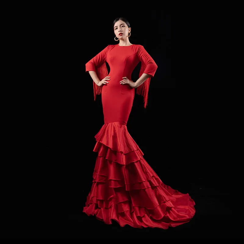 Vestido de noche con diseño de borlas, traje rojo personalizado, ajustado, elegante, envolvente en la cadera, H44