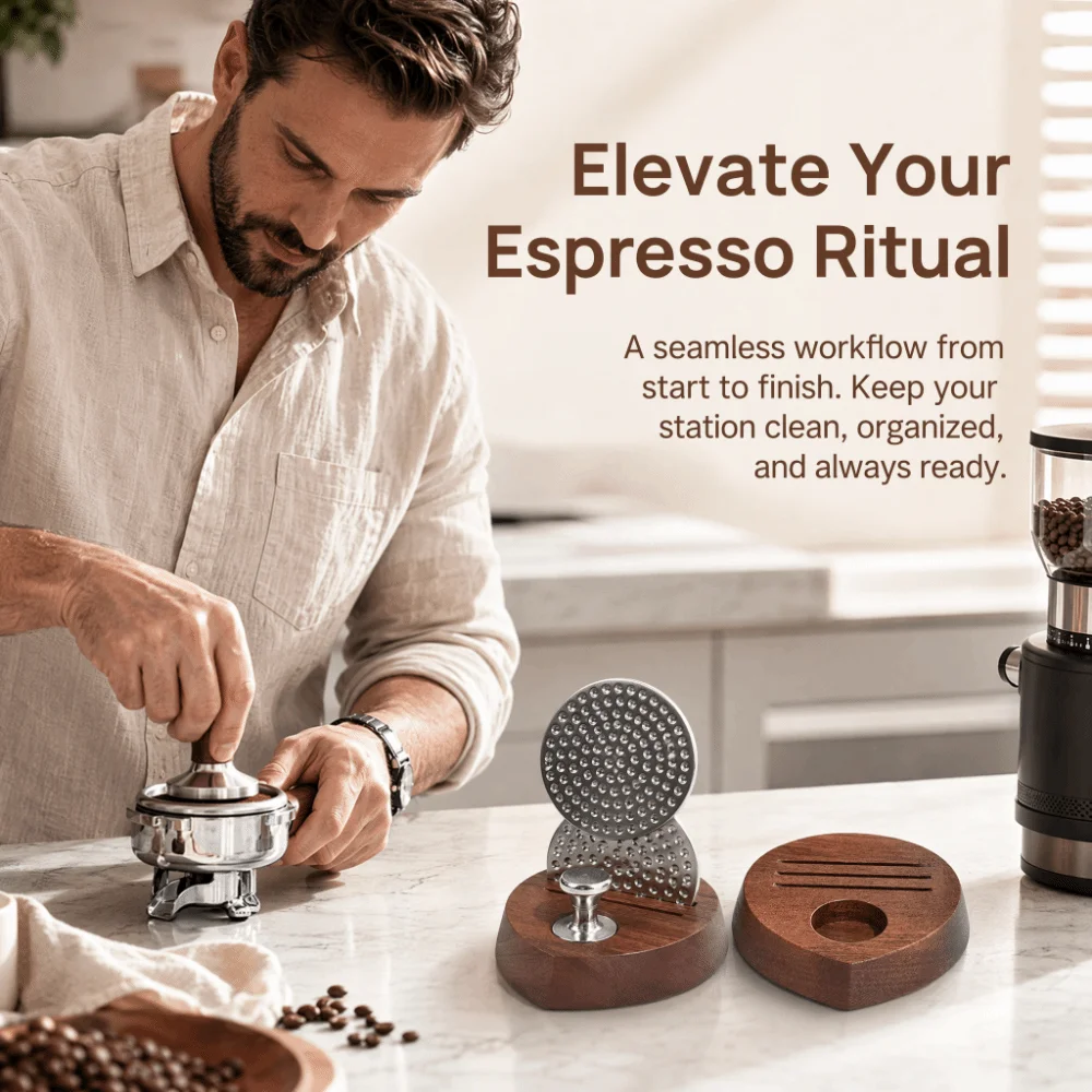Compact 51/53/58MM Magnetic Coffee Puck Screen Set Wood Lightweight Magnet Knob Stainless Steel Coffee Accessories Countertop
