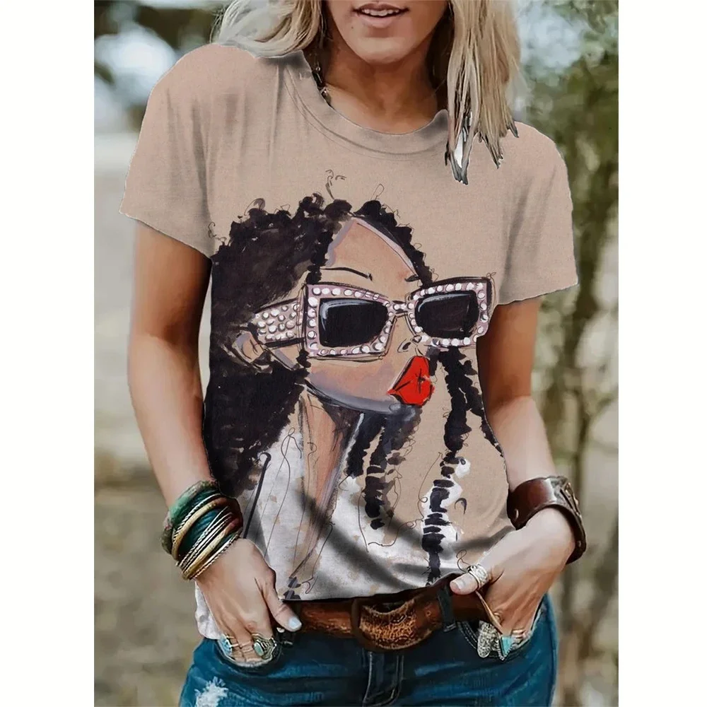 3D-gedrucktes Mädchen-Straßen-Damen-T-Shirt mit abstraktem Gesicht und kurzen Ärmeln, 3D-gedrucktes Street-Style-T-Shirt für Mädchen, O-Ausschnitt, Y2k-Tops