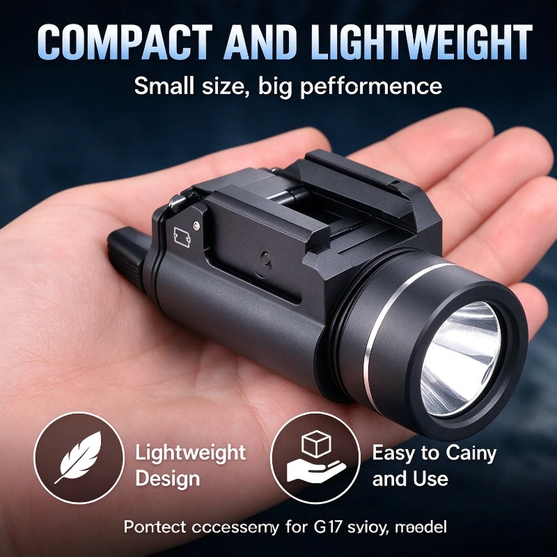 Tactical High Bright 1000 Lumen LED Under Rail Flashlight, Compact Rail Mount Light, Style Accessory for G17 Style Toy Model