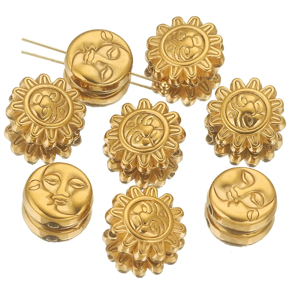 

5PCS Stainless Steel Gold Plated Smiling Sun Sunlight Moon Bead Loose Spacer Metal Beads for Needlework Jewelry Making DIY Bulk