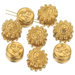 5PCS Stainless Steel 15MM Large Gold Plated Smiley Sun Moon Bead Spacer Metal Beads for Needlework Jewelry Making DIY Bulk