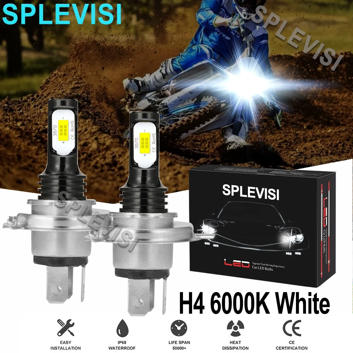 2x 70W White LED motorcycle headlight For Yamaha YZ250 2004-2019 PZ50GT Phazer GT2007-2013 Bolt 2014-2017motorcycle led