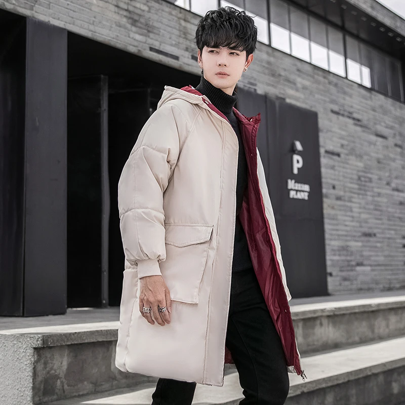 High Quality Men's Mid Length Hooded Cotton-Padded Jackets 2024 Winter Outwear Solid Loose Thick Parkas Windproof Warm Down Coat