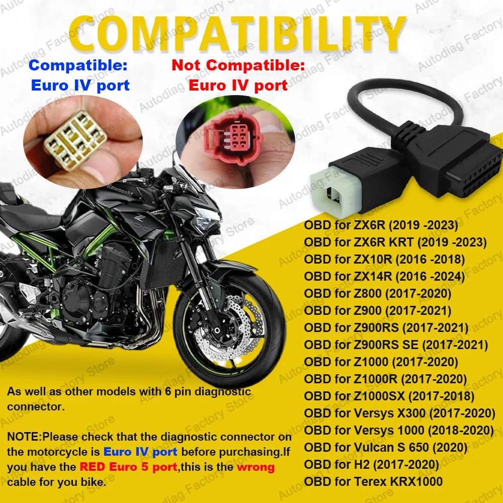 OBD-Adapter für Kawasaki 4/6-Pin OBDII Diagnosekabel für Kawasaki Ninja Z-Serie Versys-Serie Motorrad OBD-Anschlussadapter – Detail 5