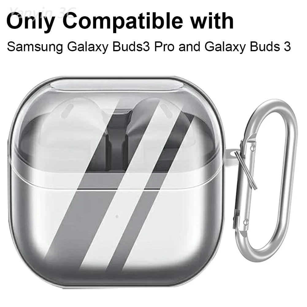 Caso TPU transparente com mosquetão, Shell macio, Anti-Drop, Anti-Yellowing, adequado para Samsung Galaxy 3 Pro e Buds 3