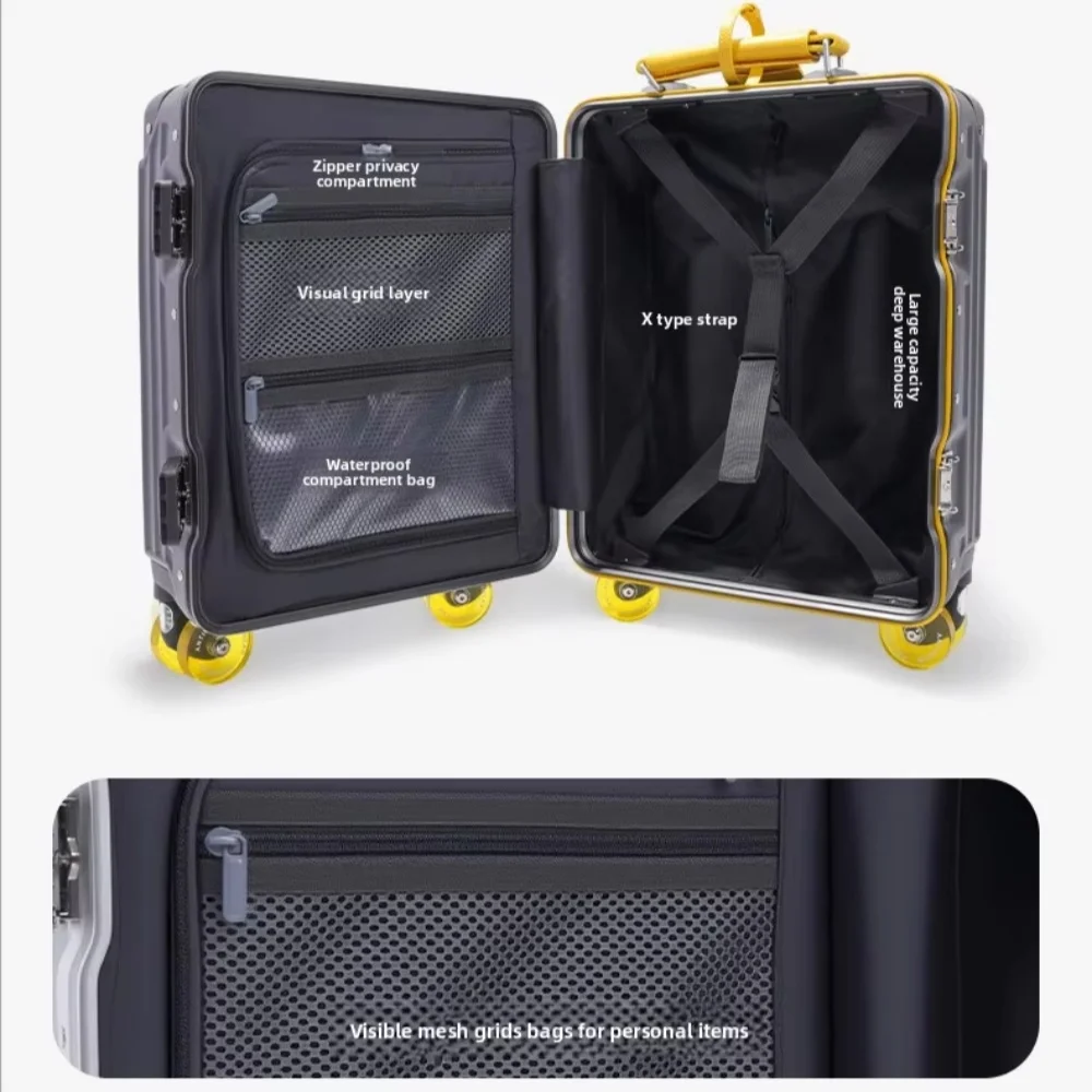 حقيبة سفر خفيفة الوزن مقاس 14 بوصة مع قفل TSA بإطار من الألومنيوم وحقيبة حمل، لا تحتاج إلى فحصها