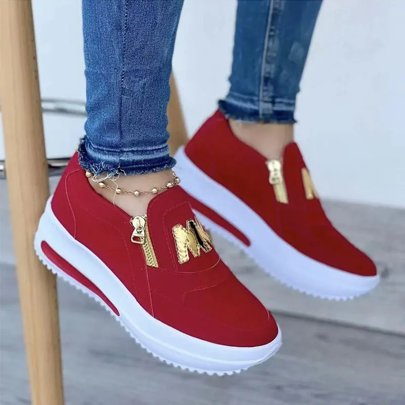New Women Fashion Wedges Sneakers Casual Side Zipper Platform Shoes Ladies Solid Shoes Zapatillas Mujer Women Shoes Trainers