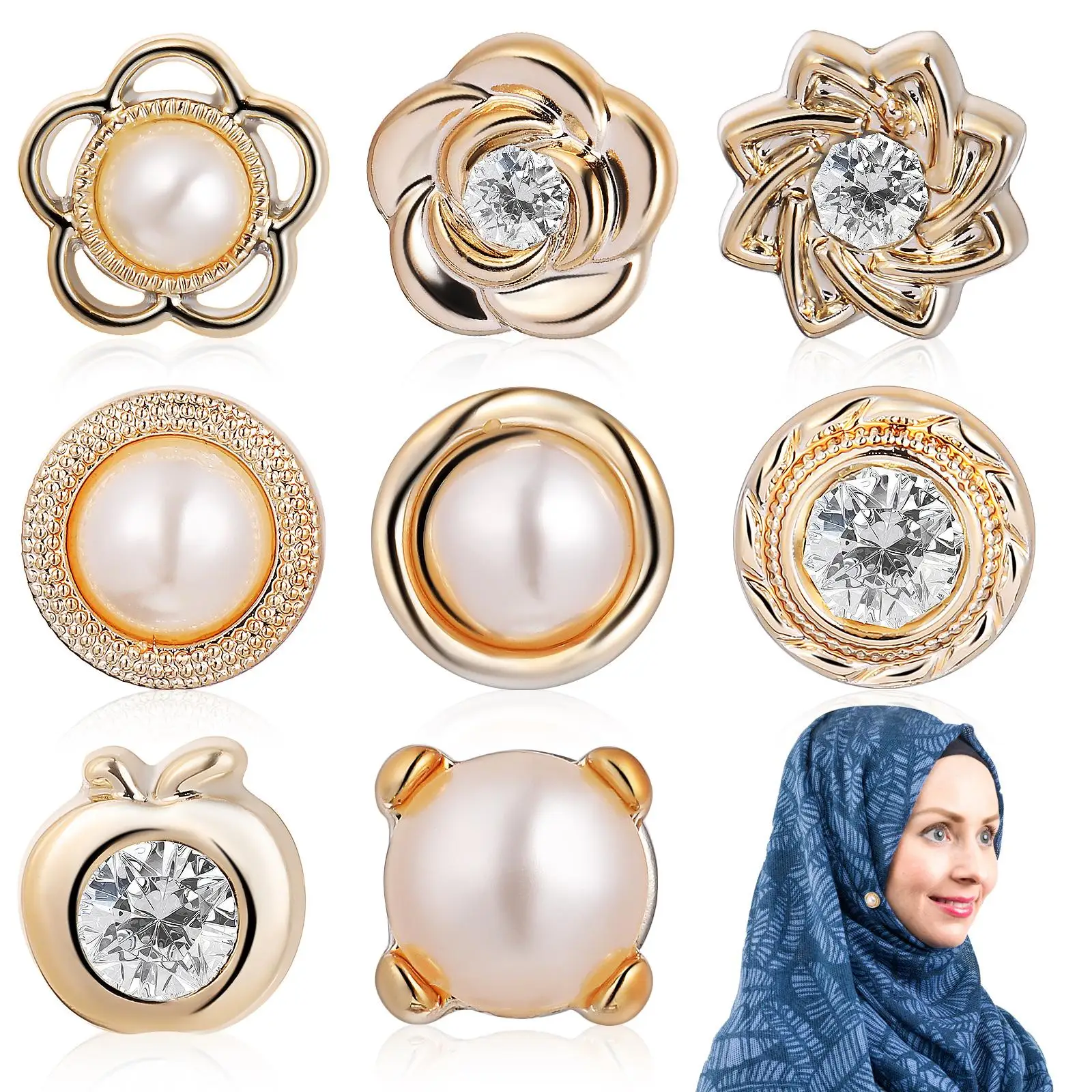 

8 Pcs Safety Pins Hijab Pins No Sew Buttons Shirt Button Veil Weights Brooch Scarf Skirt Clothing Crafts Sewing