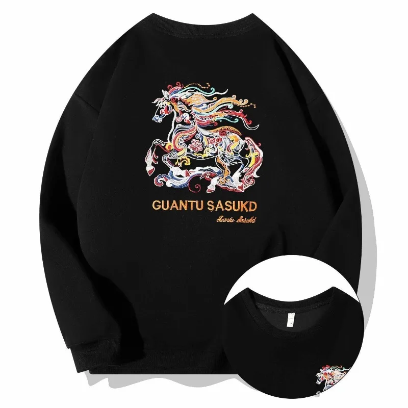 

Sweatshirt Round Neck Men's Fashion Spring Autumn Loose Embroidery Cotton Plus Size Clothes for Men Long Sleeves T Shirt Men