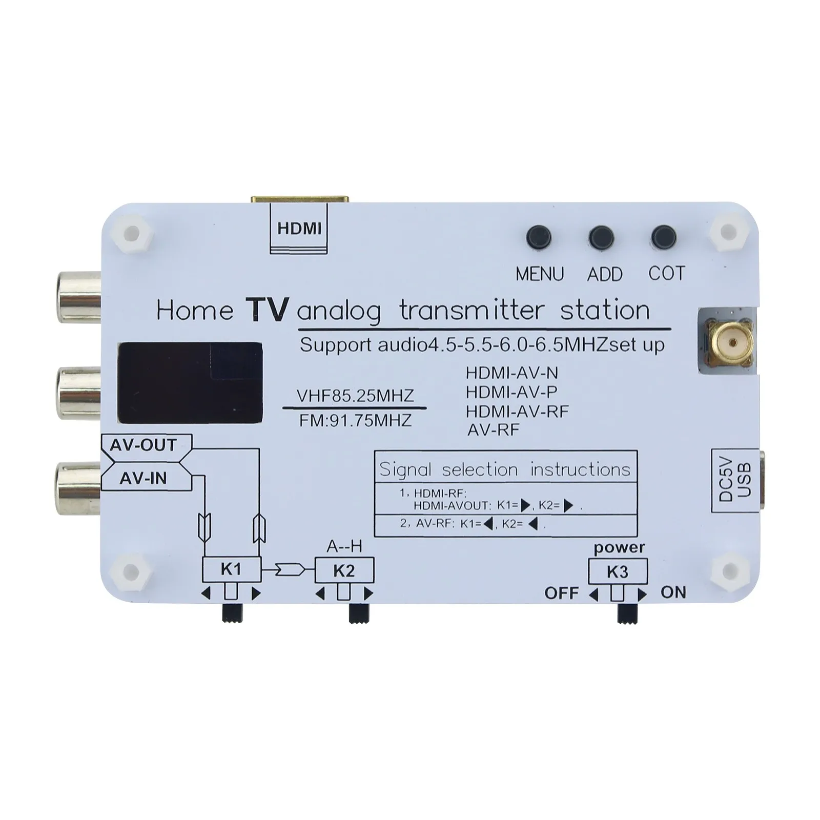 Canghe Analog TV Signal Transmitter Home Analog TV Transmitter with OLED Display Supports Global TVs