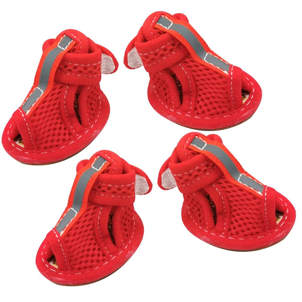 

4 Pcs Sandal Mesh Pet Sandals Dog Shoe Shoes for Dogs Breathable Red Summer Walking