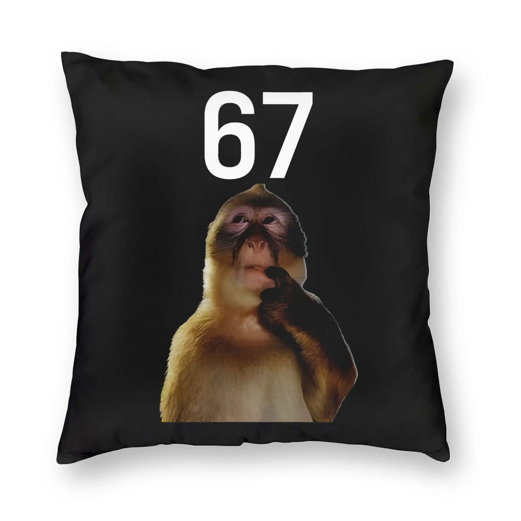 67 Monkey Thinking Meme Funny Six Seven Pillowcase Printed Cushion Cover Decorative  Pillow Case Cover Bedroom Zipper 45*45cm