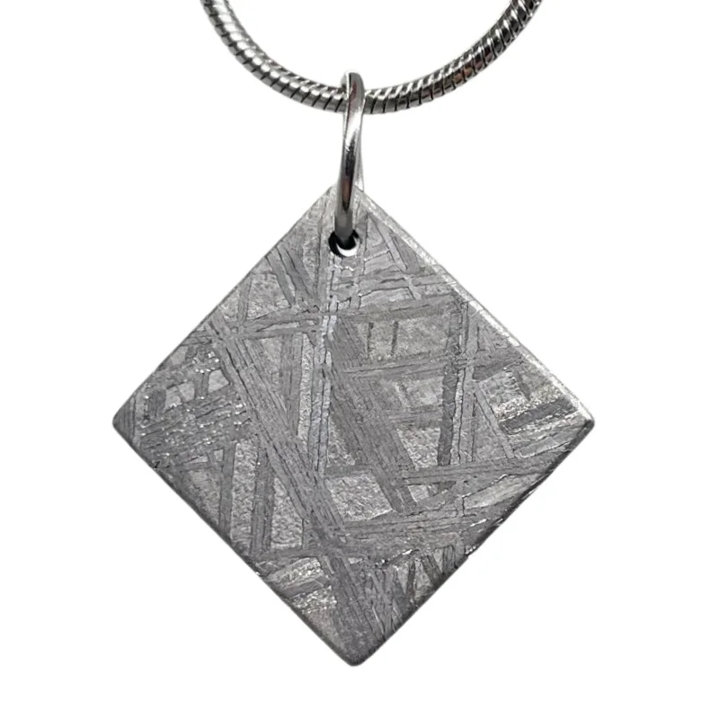 Genuine Gibeon Meteorite Rhombus Pendant Etched Texture Space Rock Pendant Cosmic Themed Gift Jewelry