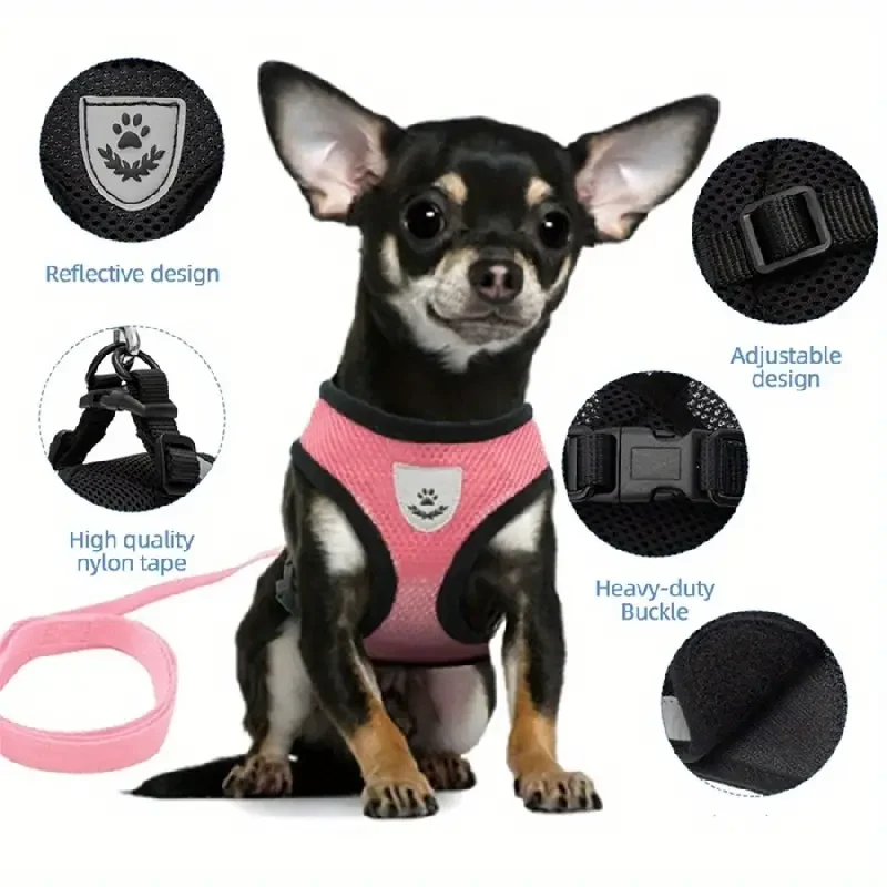 Dog Harnesses Leash, Mesh Cloth Pet Collars, Puppy Breathable Reflective Lead Dog Rope, Adjustable Pet Supplies