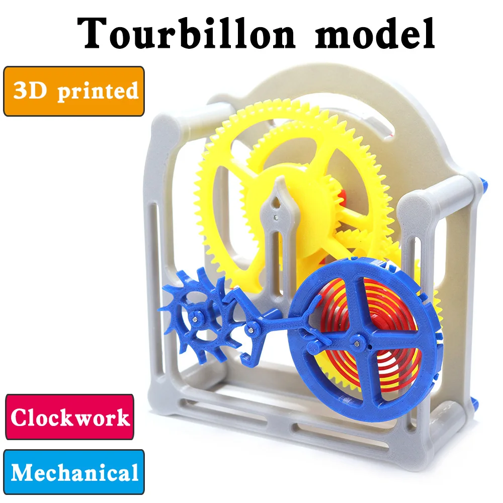 

Mechanical clock model 3D printed Tourbillon Metal spring gear drive pendulum Popular Science Teaching DIY project Fun STEM toys