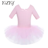 YiZYiF-vestido de Ballet para niños, media manga, tutú de Ballet de algodón para baile, leotardo de gimnasia para niña, Ropa de baile, trajes de fiesta de bailarina