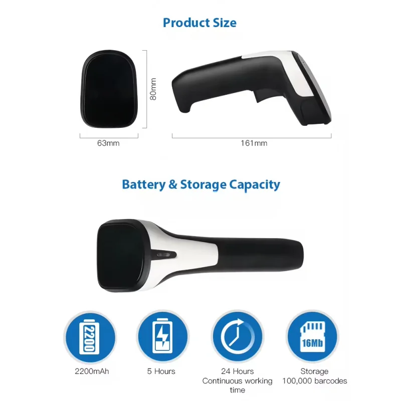 High-Performance 2D POS Barcode Scanner  Wireless 2.4G Handheld QR Code Reader Scanner for Retail & Warehousing