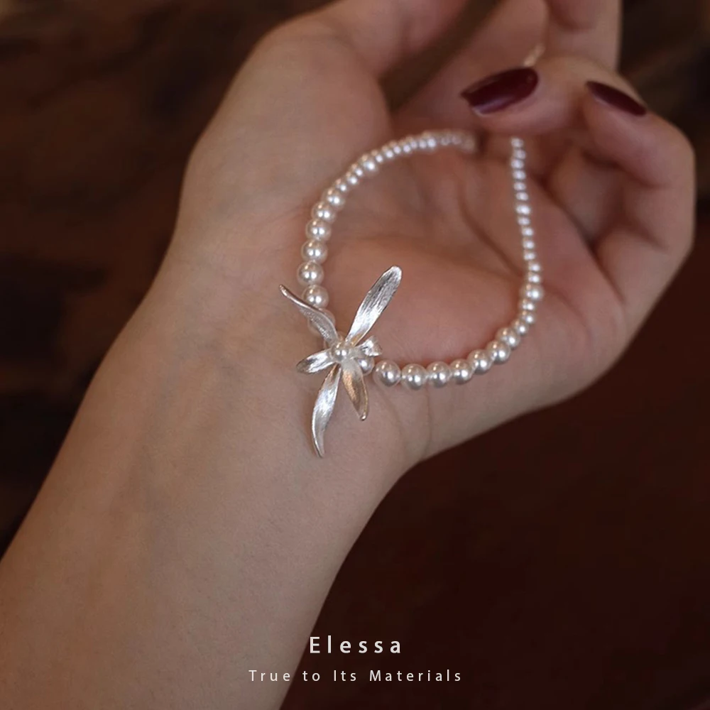 

Ожерелье Elessa из чистого серебра с жемчугом и орхидеей — французский ретро-дизайн, гипоаллергенные и невыцветающие подарочные украшения для женщин на каждый день или вечеринку