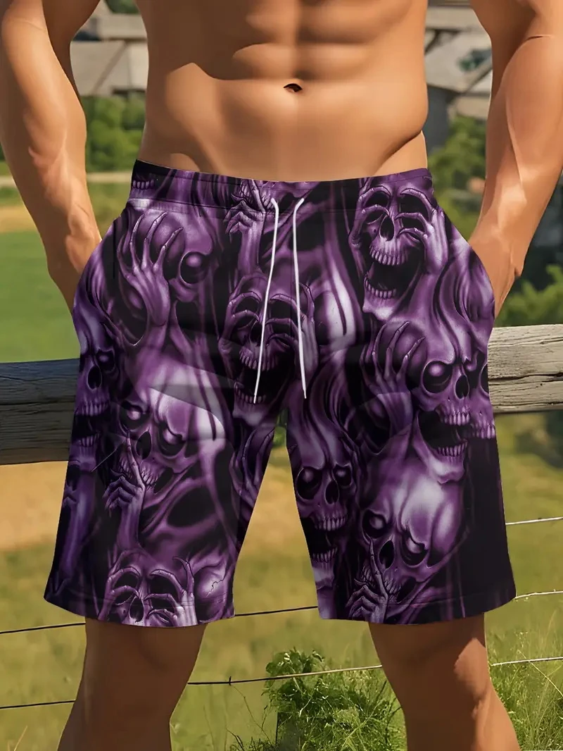 New Men Beach Pants Horror Skull 3D Printed Men\'s Shorts Summer Casual Quick-drying Trunks Men\'s Clothing Hawaiian Trendy Shorts