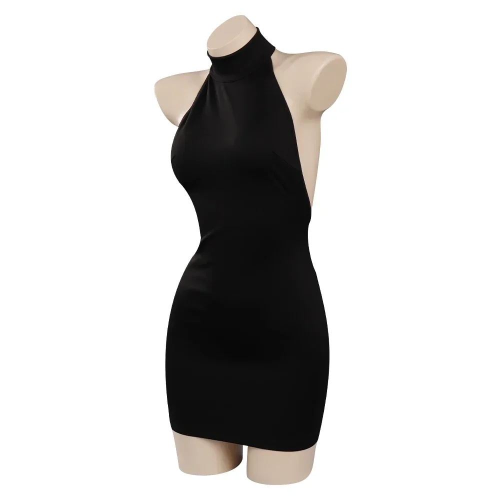 Cosplay Costume Dress Uniform Women Black Sexy Halter Neck Backless Sweater Sleeveless Bodycon