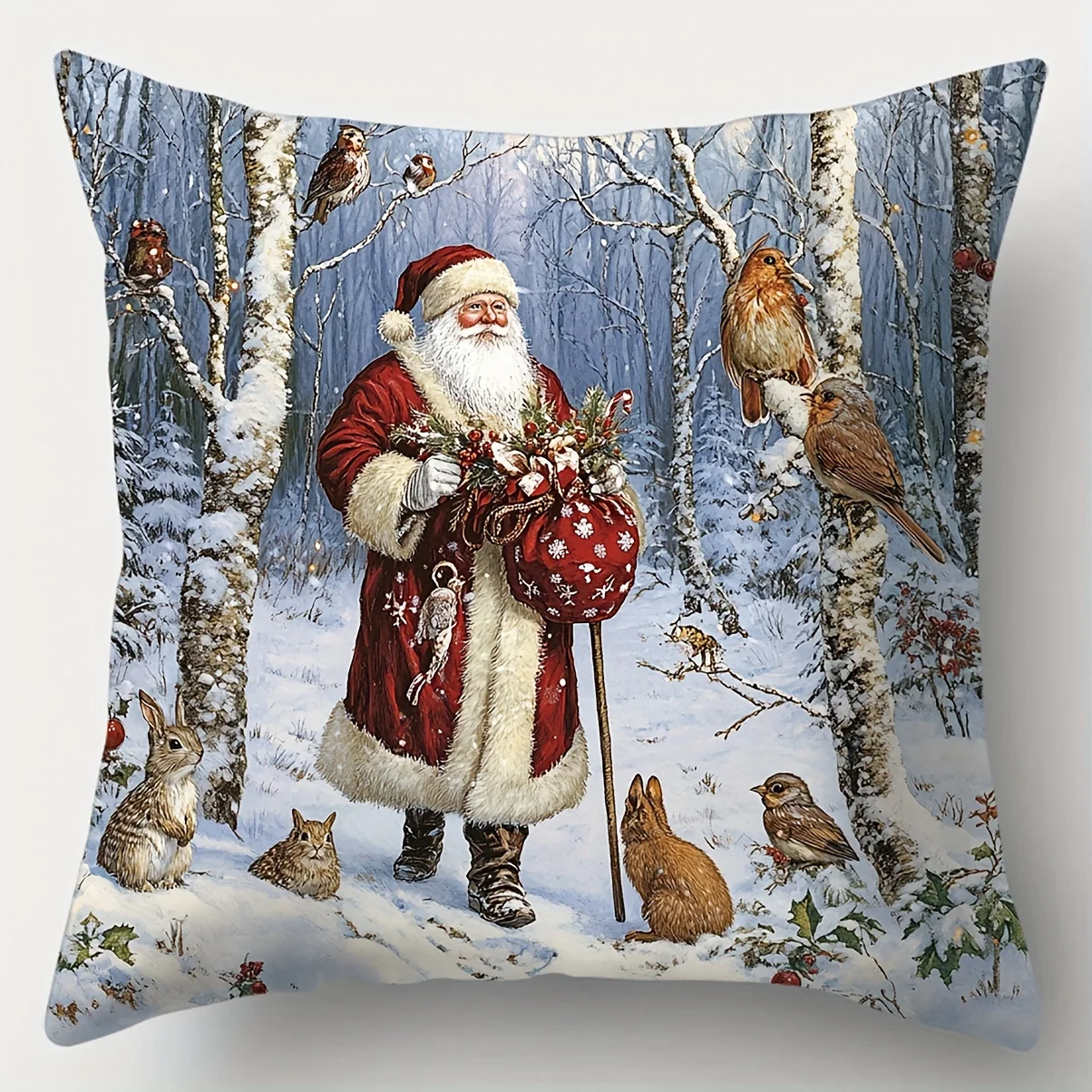 Christmas Tree and Snowman Print Pillow Cover Suitable for Room Decoration, No Pillow Insert
