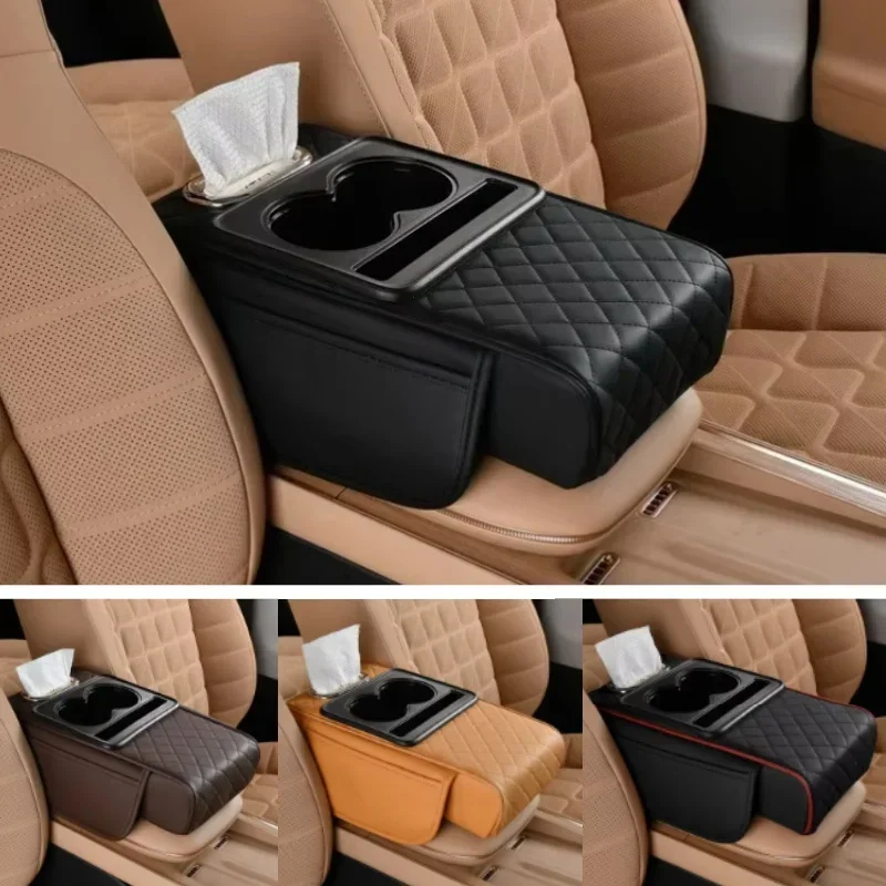 Car Armrest Box 7.5cm Thicken Height Pad Arm Rest Cushion with Pocket Tissue Cup Holder Memory Cotton Elbow Support  Height Pad