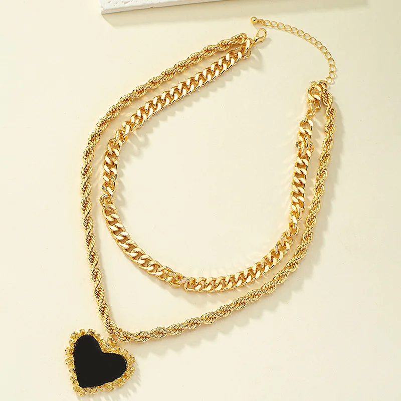 Collares con colgante de corazón de una pieza Para Mujer, cadena de doble encanto, Collares de acero inoxidable, joyería Para Mujer, venta al por mayor, envío directo