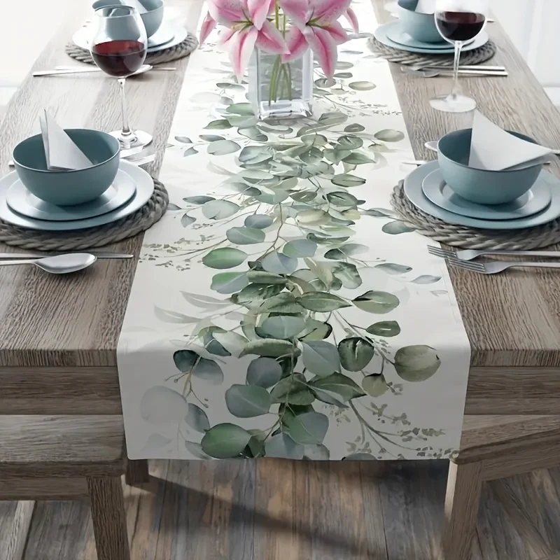 1 Piece of Plant-Themed Table Runner with Eucalyptus Leaf Pattern - Suitable for Home Dining Decoration, Spring-Themed Party, Bride Gifts and Country Style Activities